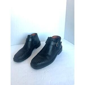 RARE Massaro Paris Vintage Black Woven Leather Ankle Strap Boots US W 9.5 EU 40